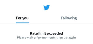 Screenshot of Twitter message: 'Rate limit exceeded'